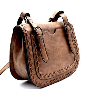 Madison West Elegant Brown Leather Crossbody Bag